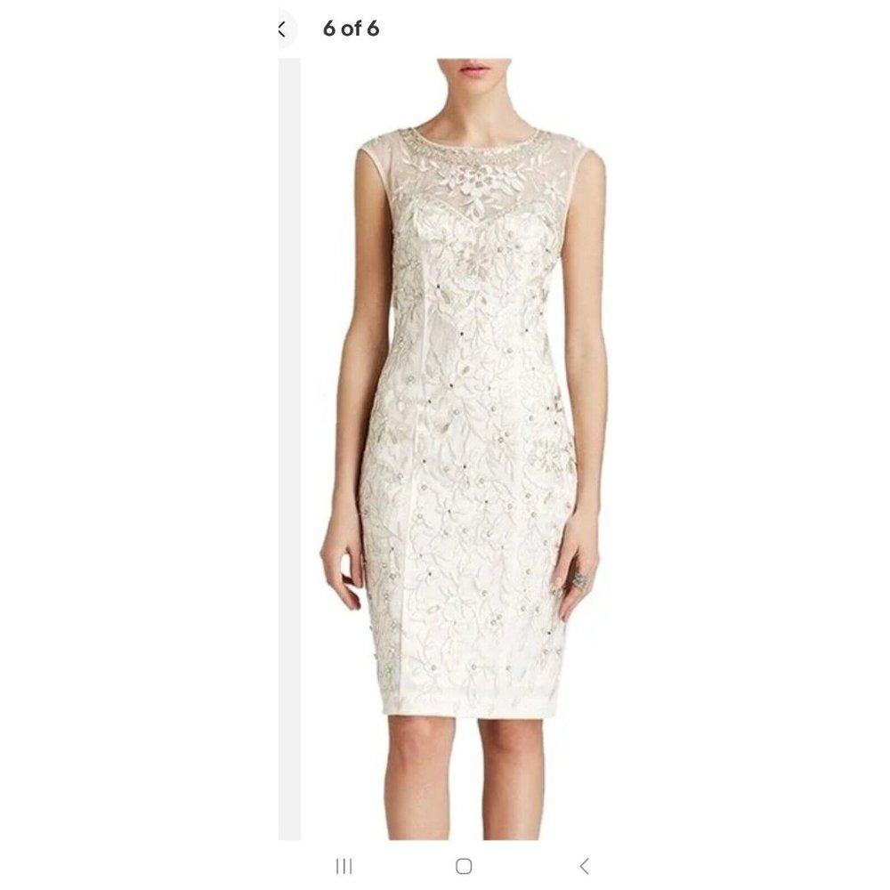 Sue Wong Ivory Beaded Sheath Mini Dress